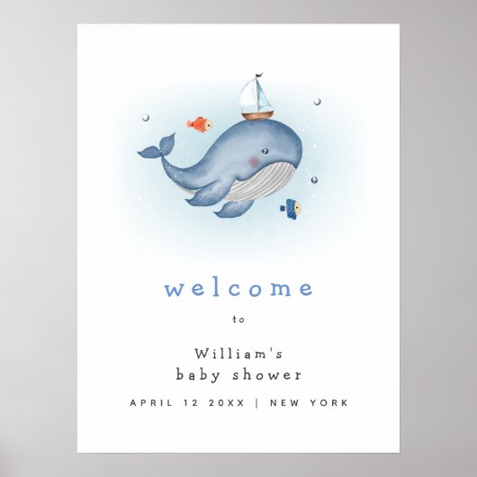 Schattige onder het See Whale Boat Baby shower Wel Poster (Voorkant)