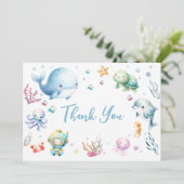 Schattige onder het zee Baby shower Bedankkaart (Staand voorkant)