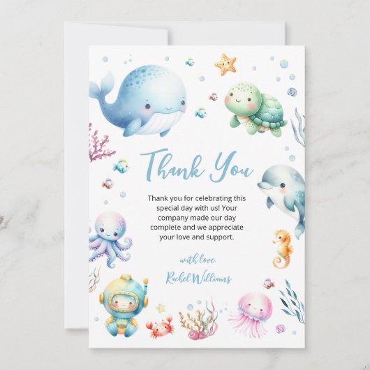 Schattige onder het zee Baby shower Bedankkaart (Voorkant)