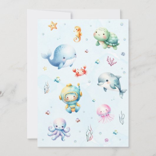 Schattige onder het zee Baby shower Bedankkaart (Achterkant)