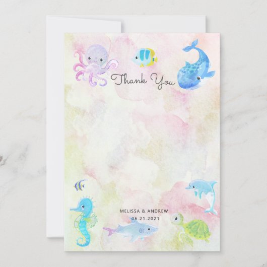 Schattige onder het Zee Baby shower bedankpas (Voorkant)