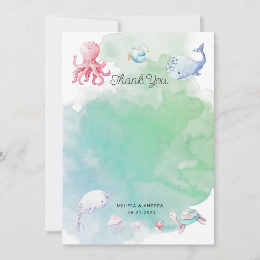 Schattige onder het Zee Baby shower bedankpas (Voorkant)