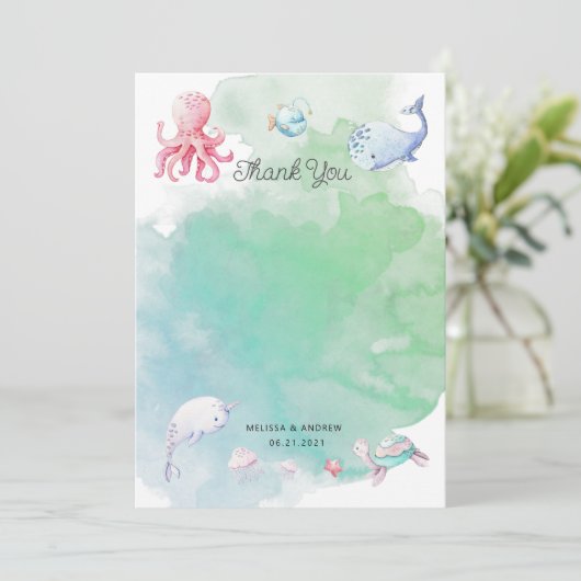 Schattige onder het Zee Baby shower bedankpas (Staand voorkant)