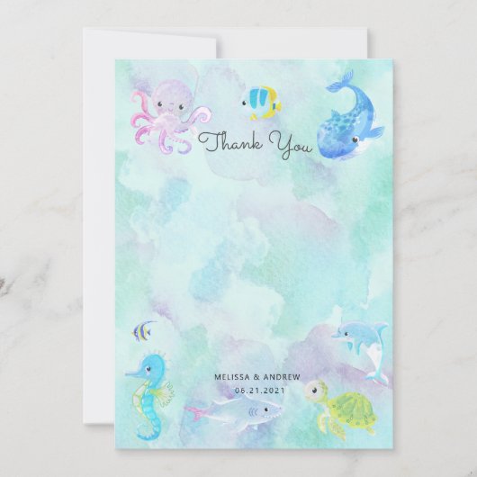 Schattige onder het Zee Baby shower bedankpas (Voorkant)