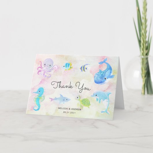 Schattige onder het Zee Baby shower bedankpas Kaart (Voorkant)