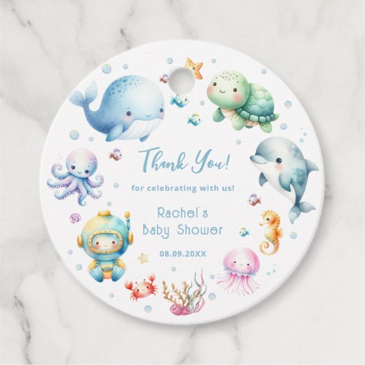 Schattige onder het Zee Baby shower Dank u Bedankjes Labels (Voorkant)
