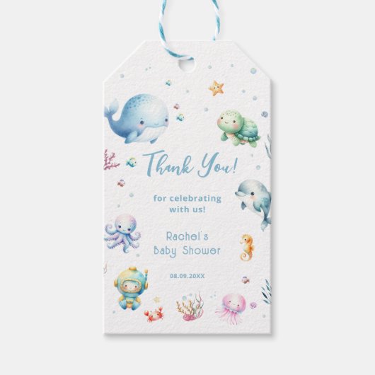 Schattige onder het Zee Baby shower Dank u Cadeaulabel (Voorkant)