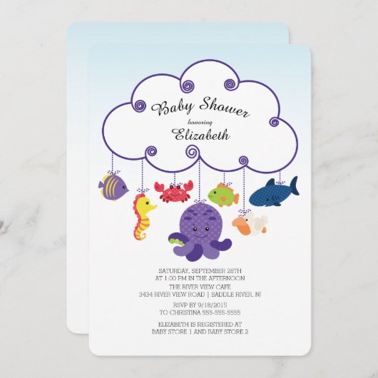 Schattige Onder het Zee Baby Shower Invitations Kaart (Voorkant / Achterkant)