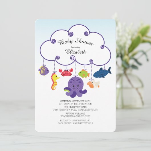Schattige Onder het Zee Baby Shower Invitations Kaart (Staand voorkant)
