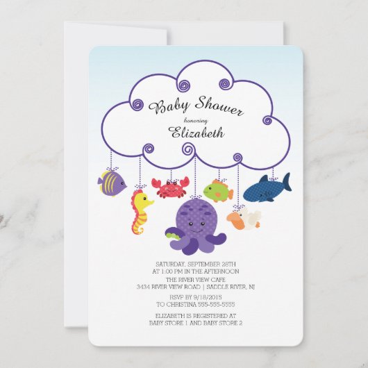 Schattige Onder het Zee Baby Shower Invitations Kaart (Voorkant)