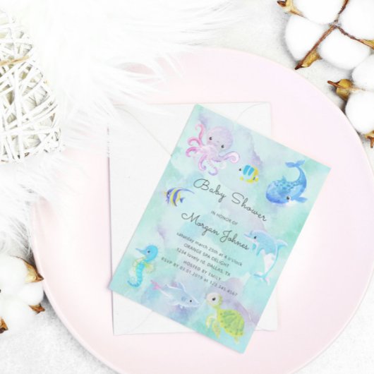 Schattige onder het Zee Baby shower Per Mail Invit