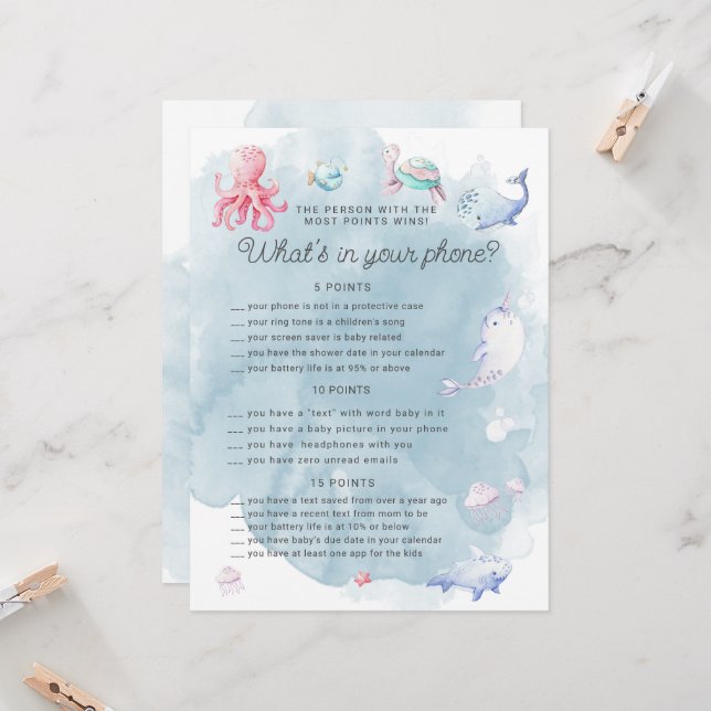 Schattige Onder het Zee Baby shower Phone Game Kaa (Voorkant / Achterkant in situ)