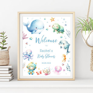Schattige onder het Zee Blauw Baby shower Welkom Poster