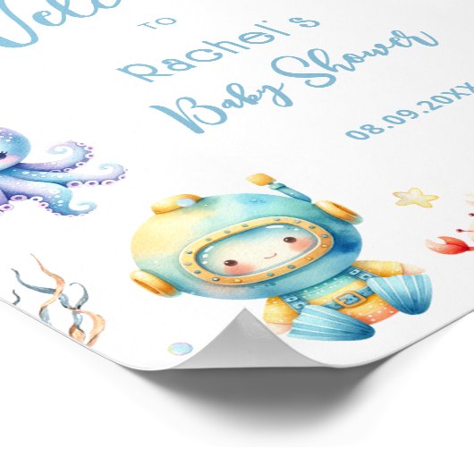 Schattige onder het Zee Blauw Baby shower Welkom Poster (Hoek)