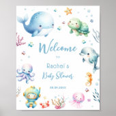 Schattige onder het Zee Blauw Baby shower Welkom Poster (Voorkant)