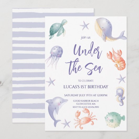 Schattige onder het Zee Boy Verjaardagsfeest Kaart (Voorkant / Achterkant)