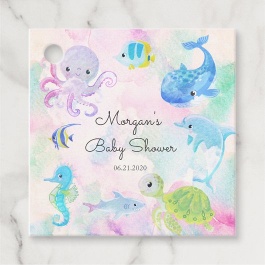 Schattige Onder het Zee Creatures Baby shower Bedankjes Labels (Voorkant)