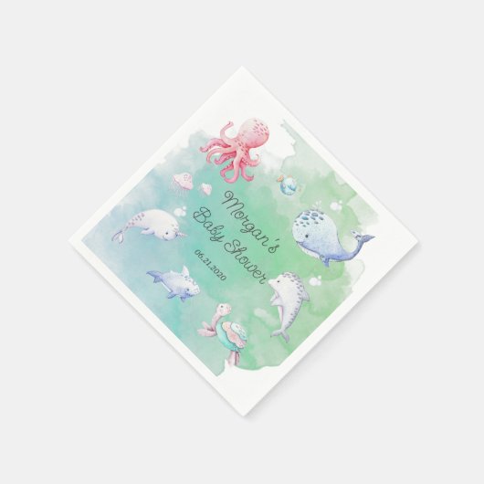 Schattige Onder het Zee Creatures Baby shower Mono Servet (Hoek)