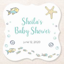 Schattige onder het Zee Fish Theme Baby shower Kartonnen Onderzetters