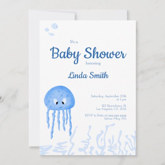 Schattige Onder het Zee Jellyfish Boy Baby shower Kaart (Voorkant)