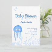 Schattige Onder het Zee Jellyfish Boy Baby shower Kaart (Staand voorkant)