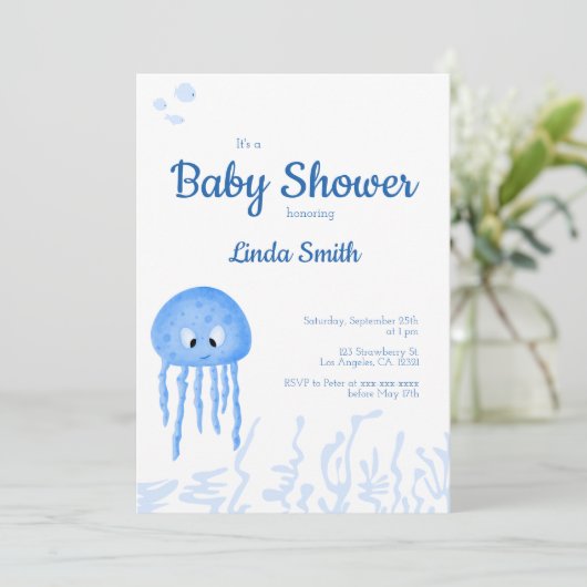 Schattige Onder het Zee Jellyfish Boy Baby shower Kaart (Staand voorkant)