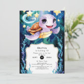 Schattige Onder het Zee Kinderen Schildpad Verjaar Kaart (Staand voorkant)