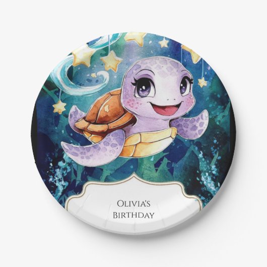 Schattige Onder het Zee Kinderen Schildpad Verjaar Papieren Bordje (Voorkant)