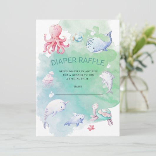 Schattige onder het Zee Luier Raffle Ticket Invita Kaart (Staand voorkant)