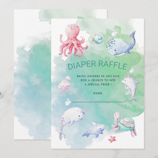 Schattige onder het Zee Luier Raffle Ticket Invita Kaart (Voorkant / Achterkant)