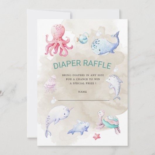 Schattige onder het Zee Luier Raffle Ticket Invita Kaart (Voorkant)