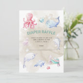 Schattige onder het Zee Luier Raffle Ticket Invita Kaart (Staand voorkant)