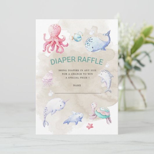 Schattige onder het Zee Luier Raffle Ticket Invita Kaart (Staand voorkant)