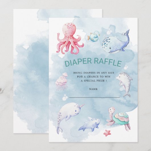Schattige onder het Zee Luier Raffle Ticket Invita Kaart (Voorkant / Achterkant)
