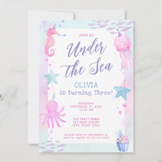 Schattige onder het Zee Meisje 3e verjaardag Kaart (Voorkant)