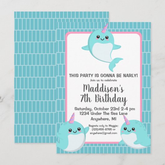 Schattige onder het Zee Narwhal Birthday Kaart (Voorkant / Achterkant)