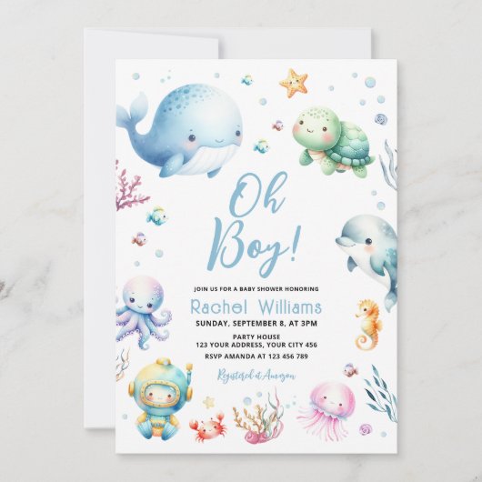 Schattige onder het Zee Oh Boy Baby shower Kaart (Voorkant)