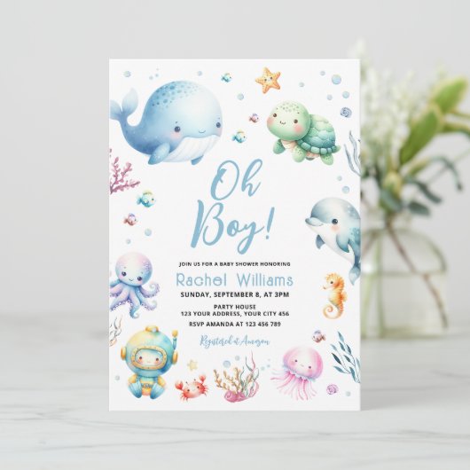 Schattige onder het Zee Oh Boy Baby shower Kaart (Staand voorkant)
