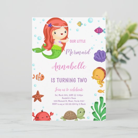 Schattige onder het Zee Party Nodig voor meisjes Kaart (Staand voorkant)