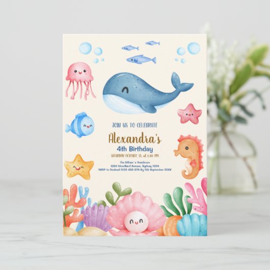 Schattige Onder het Zee Verjaardag Kaart (Staand voorkant)