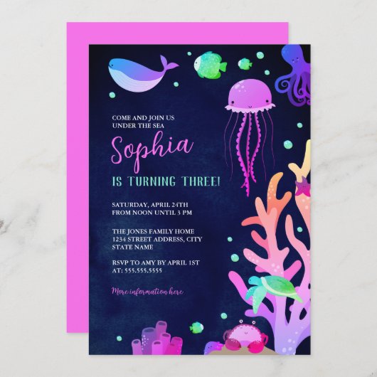 Schattige Onder het Zee Verjaardagsfeest Kaart (Voorkant / Achterkant)