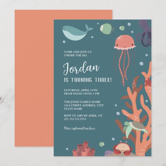 Schattige Onder het Zee Verjaardagsfeest Kaart (Voorkant / Achterkant)