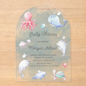 Schattige Onder het Zee Waterverf Baby shower Acryl Uitnodigingen (Voorkant)