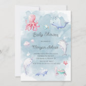 Schattige Onder het Zee Waterverf Baby shower Uitn (Voorkant)