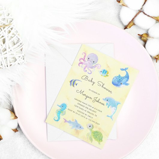 Schattige onder het Zee Waterverf Baby shower Uitn