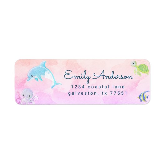 Schattige onder het Zee Waterverf retour adres lab Etiket (Voorkant)