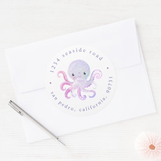 Schattige onder het Zee Waterverf retouradres Ronde Sticker (Envelop)