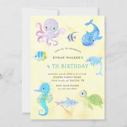 Schattige Onder het Zee Waterverf Verjaardagsuitno Kaart (Voorkant)