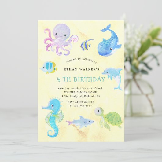 Schattige Onder het Zee Waterverf Verjaardagsuitno Kaart (Staand voorkant)