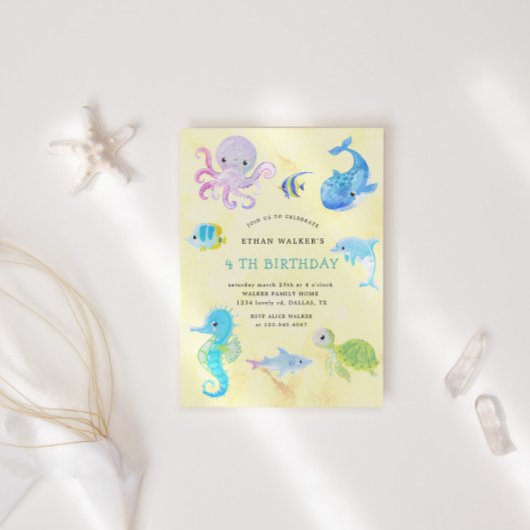 Schattige Onder het Zee Waterverf Verjaardagsuitno Kaart